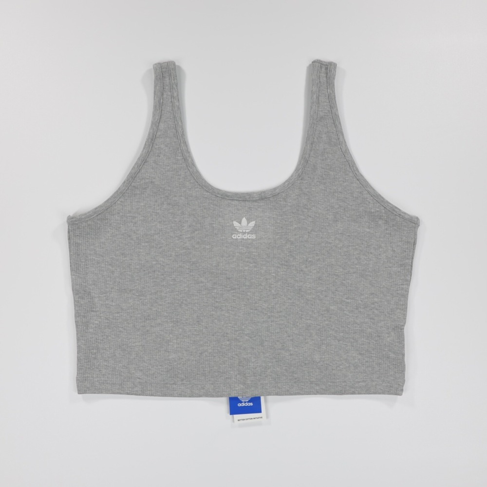 Adidas Originals Ribbed Logo Crop Top Women's Gray Tank Stretch Size XL New